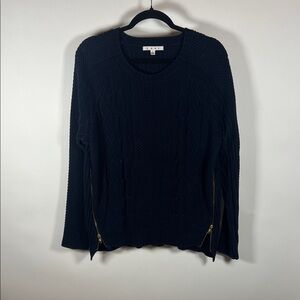 CAbi Dark Blue Sweater with Gold Zipper Details